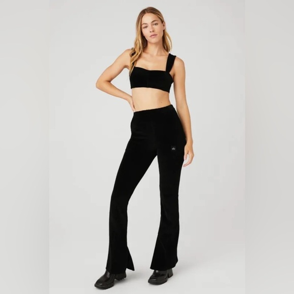 Alo Winter Break High Waist Flare Microcorduroy Pants, Black - S - Picture 2 of 8